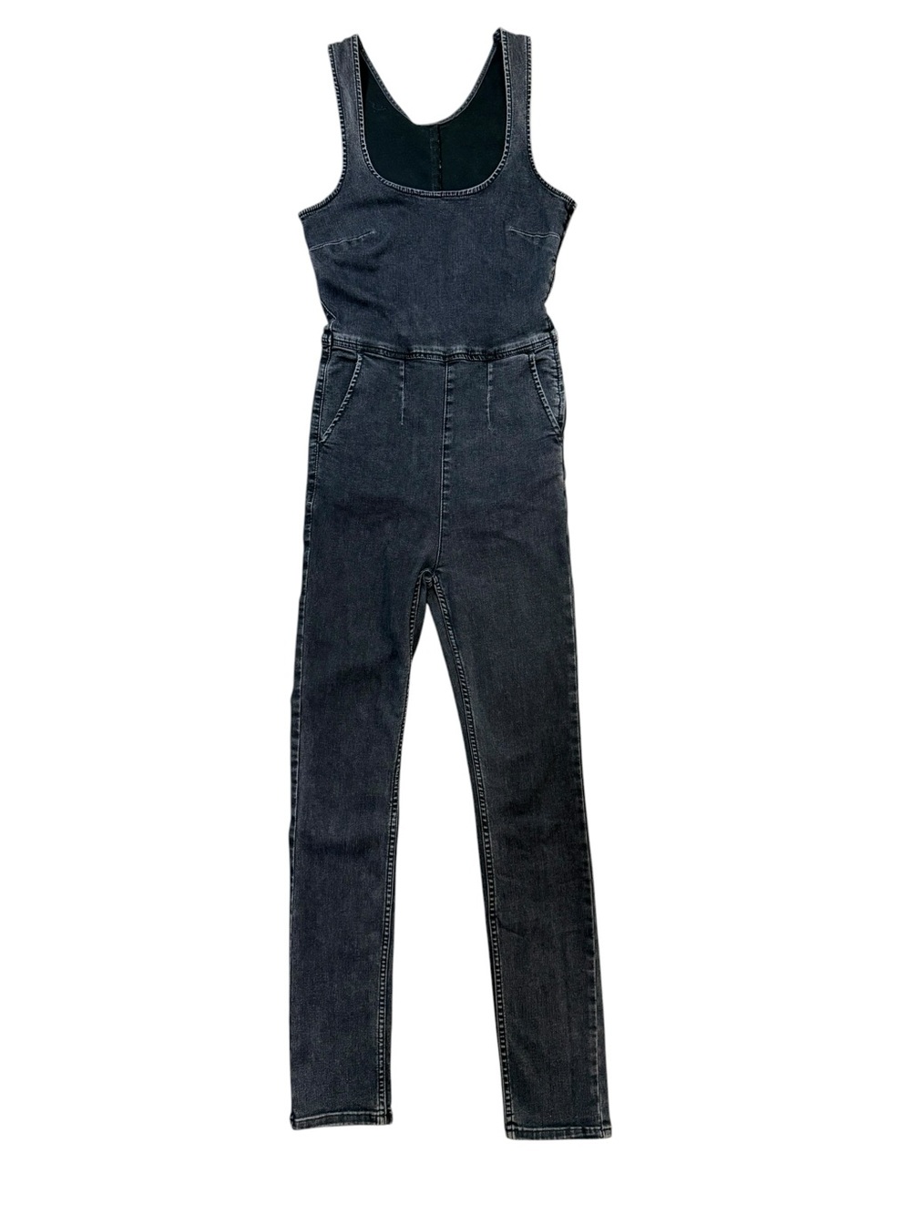 Free People Denim Jumpsuit Dark Wash Sleeveless Stretch One Piece Size 2 - Picture 2 of 16